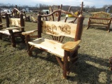 Wood 42in Bench with Back Farm Scene