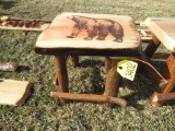 Wood Stool with Bear