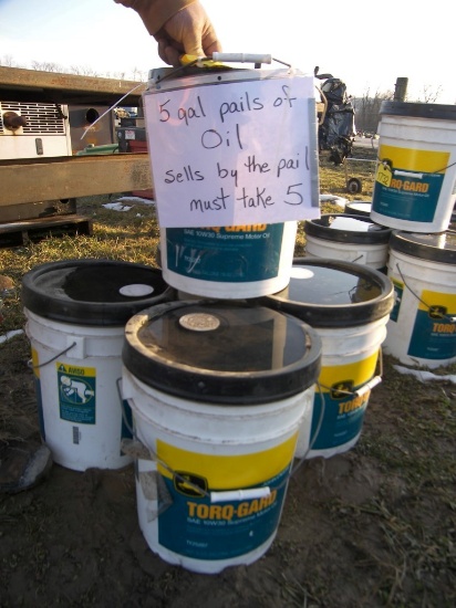 5 pails of JD Torq-gard 10W30 Supreme Motor Oil