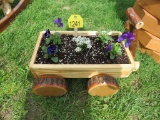 Wooden Wagon Planter w/Flowers