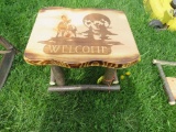 Wooden Stool w/Wolf