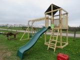 Wood Swing Set w/House & Slide