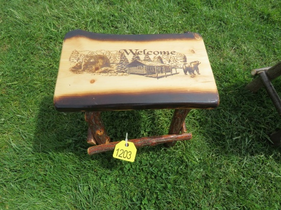 Wooden Stool w/Cabine & Bear Decoration