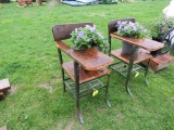 Old Wooden Desk w/Pot of Flowers