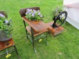 Old Wooden Desk w/Pot of Flowers
