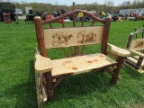 57inch Wooden Bench w/Farm Scene Back