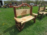 56inch Wooden Bench w/Elk Design Back