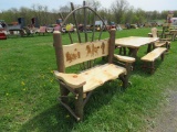 56inch Wooden Bench W/Horse Design on Back