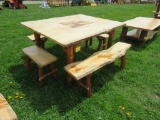 46inch X 57inc Wooden Table w/4 Benches and Eagle Design
