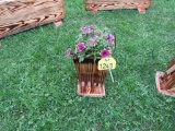 Small Wood Planter w/Flowers