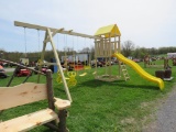 Wooden Swing Set w/House & Slide