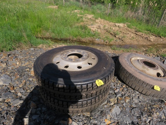 2 NEW Recap Tires 11R24.5 w/Alum Rims