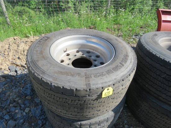 2 Michelin Virgin Tires 445-50-22.5 and Alum Rims