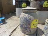 Blue Decorated Cookie Jar Crock