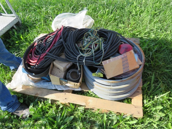 Pallet of misc pulleys and wire