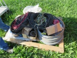 Pallet of misc pulleys and wire
