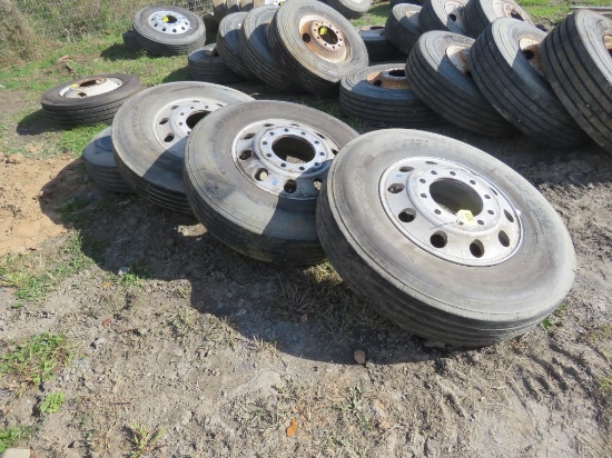 4 Dunlop 11R/22.5 Tires w/Alum Rims