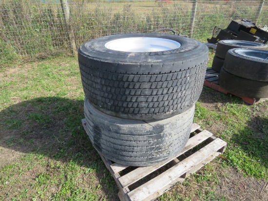 2 Michelin 445/50R22.5 Tires w/Alum Rims