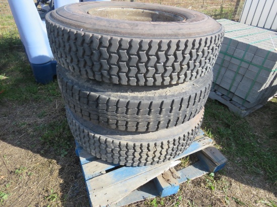 3 Continental 12R24.5 Tires w/SS Rims
