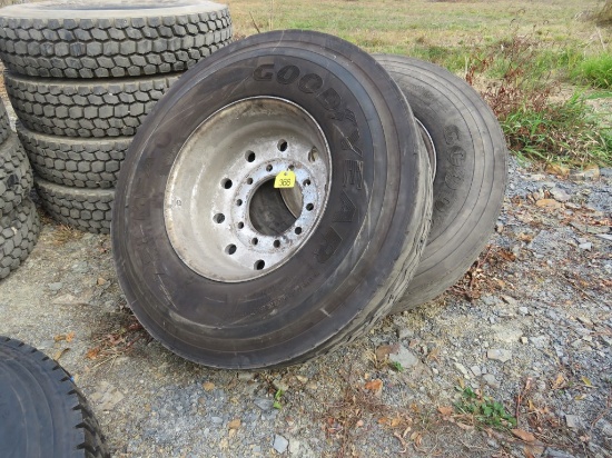 3 Good Year 315/80R22.5 Tires w/Steel Rims