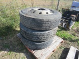3 Firestone 295/75R22.5 Tires w/SS Rims