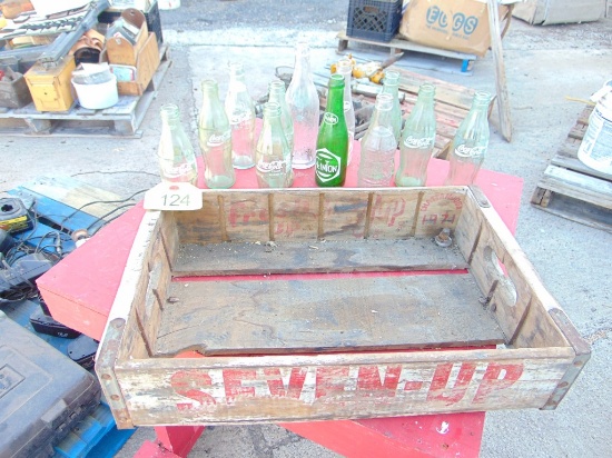 7-Up Wooden Case & Coca Cola Glass Bottles