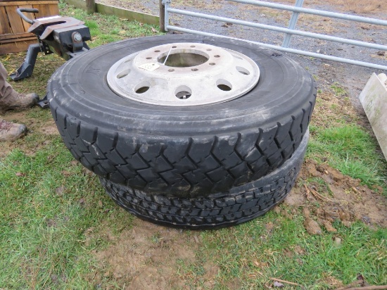 Pair of 11R-24.5 Tires and Alum Rims