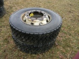 Pair of 305/70R22.5 Tires and Rims