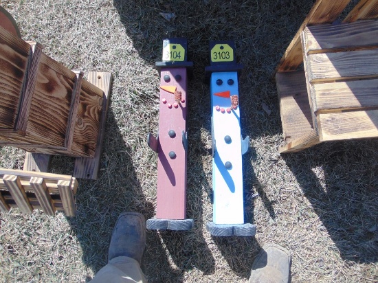 Blue Wood Snowman
