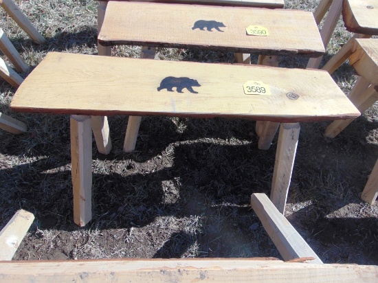 Wood bench with bear