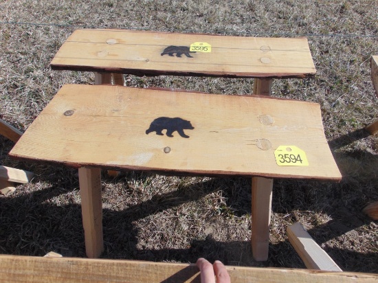 Wood bench with bear