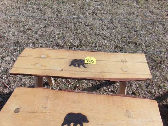 Wood bench with bear