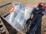 Pallet of lawn sprayers and backpack leaf blowers