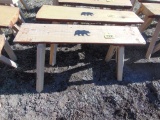 Wood bench with bear