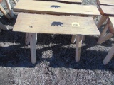 3 Wood benches with bear