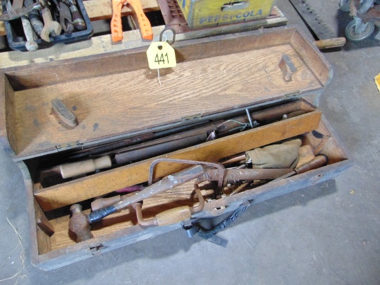 Vintage Wooden Carpenters Tool Chest w/Tools