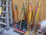 3 Alum Shovels-2 Brooms-2 Yard Rakes