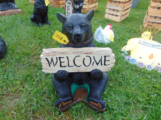 Concrete Bear w/Welcome Sign