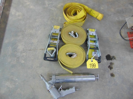 Lot of Ratchet Straps & Air Grease Gun