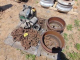 Pallet Lot of Tire Chains-Water Pipe Fittings-Brake Drums