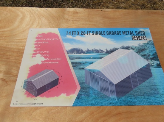 NIB 14' x 20' Single Garage Metal Shed
