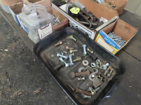 Table Lot of Misc Fasteners & Chain