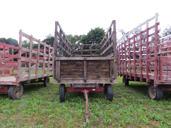 7' x 16' Wooden Hay Rack Wagon on Running Gears