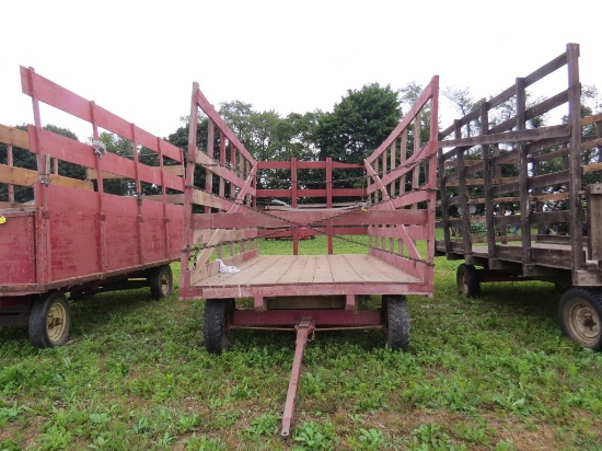 7' x 16' Wooden Hay Rack Wagon on Running Gears