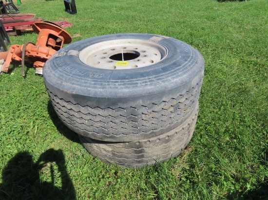 Pair of 385/65R22.5 Tires and Rims