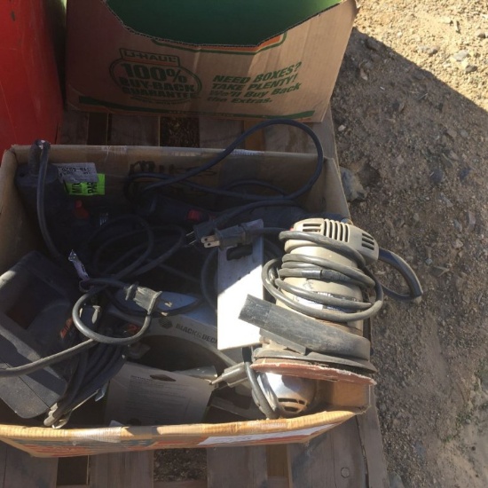 Box of Misc Power Tools, Including Drills,