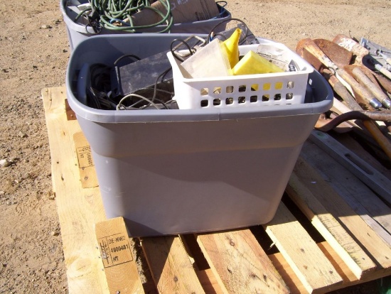 Plastic Bin of Misc Electrical Items.
