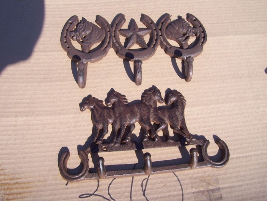 (2) Unused Cast Iron Towel, Coat or Hat Hooks.