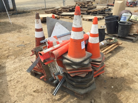 Pallet of Misc Cones & Construction Signs.