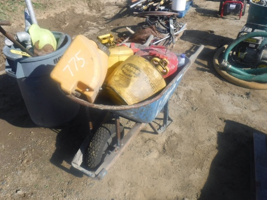 Wheel Barrow, and Misc Fuel Cans.